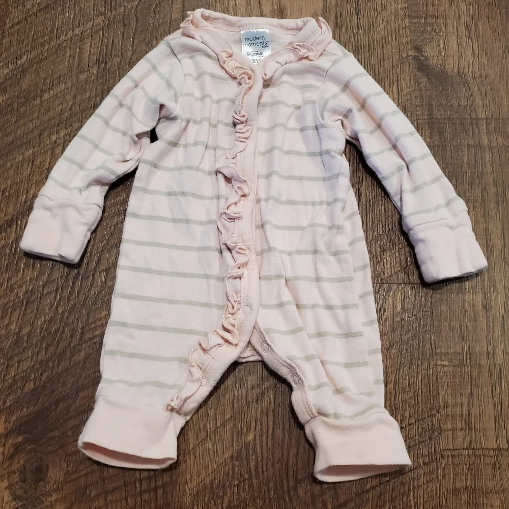 Gerber Modern Moments Cotton Baby Girl Footed Pajamas PJs Sleep Pink Ruffle NB